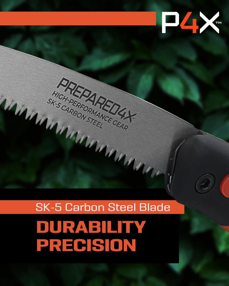 PREPARED4X Folding Saw - 8.5" Camping Saw for wood cutting -Heavy Duty, Lightweight SK-5 Steel Blade with Safety Lock, Ergonomic Non-Slip Grip - Image 2